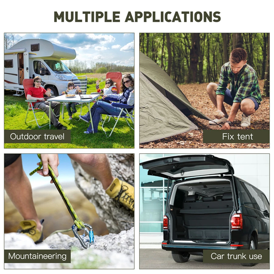 Elastic Bungee Cord Tie Strap with Carabiner Hooks for Kayak Cycling Luggage Packing Ropes Camping Outdoor Accessories