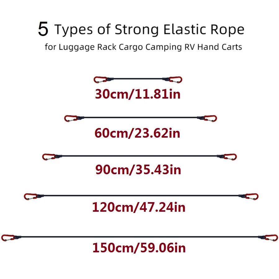 Elastic Bungee Cord Tie Strap with Carabiner Hooks for Kayak Cycling Luggage Packing Ropes Camping Outdoor Accessories