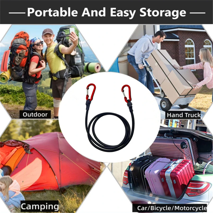 Elastic Bungee Cord Tie Strap with Carabiner Hooks for Kayak Cycling Luggage Packing Ropes Camping Outdoor Accessories