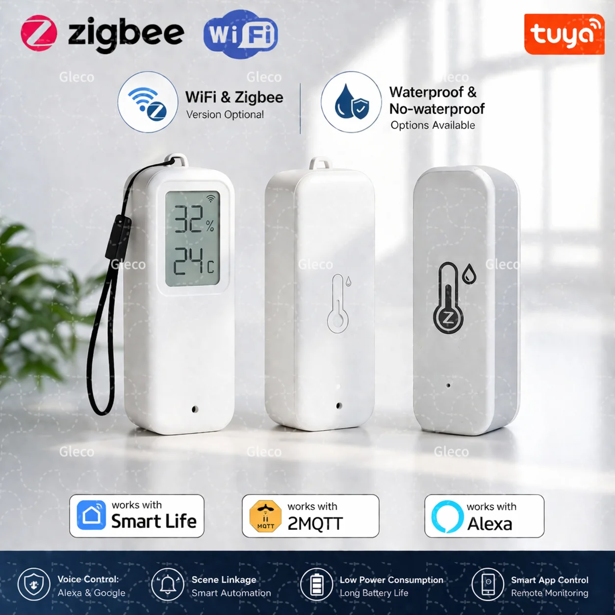 Tuya Zigbee/Wifi Temperature Humdiity Sensor Detector Option Indoor Outdoor Waterproof LCD Thermometer Hygrometer For Alexa Z2M
