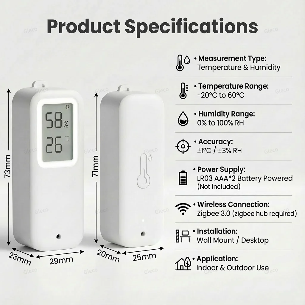 Tuya Zigbee/Wifi Temperature Humdiity Sensor Detector Option Indoor Outdoor Waterproof LCD Thermometer Hygrometer For Alexa Z2M