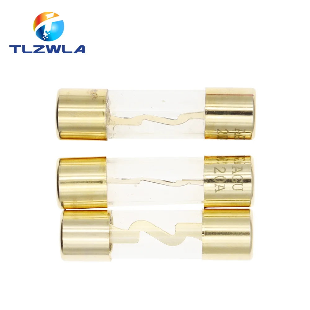 5PCS 10*38MM Gold Plated Glass AGU Fuse Fuses Pack Car Audio Amp Amplifier 10A 15A 20A 25A 30A 40A 50A 60A 70A 80A 100A Car Fuse