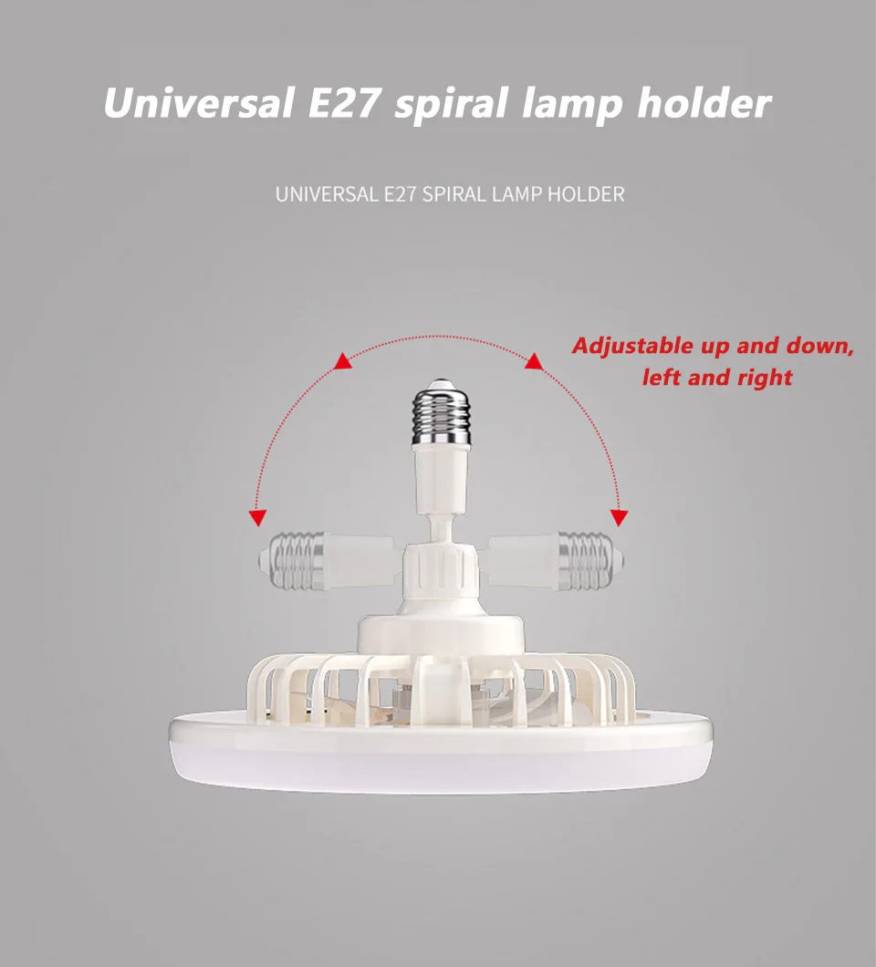 2-in-1 E27 Socket Fan Light Remote Control 85-265V Energy Saving Silent LED Ceiling Fan for Bedroom Kitchen Living Room
