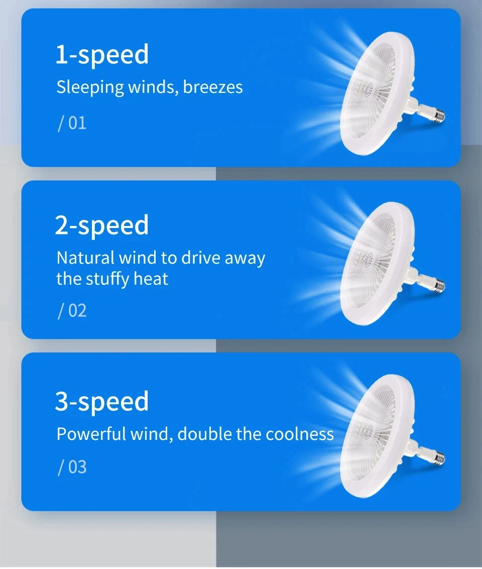 2-in-1 E27 Socket Fan Light Remote Control 85-265V Energy Saving Silent LED Ceiling Fan for Bedroom Kitchen Living Room