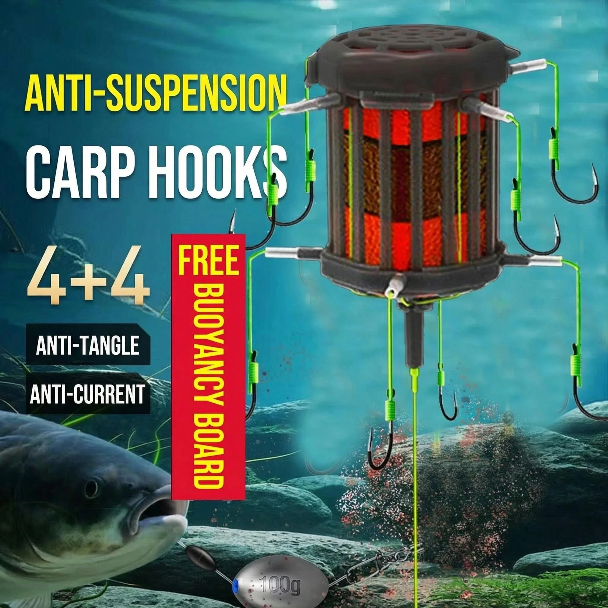 New Bottom Fishing String Hook Bait Cage 8-Hooks Line Group Feeder Sinker Float Fishing Rig for Carp Angling Tackle Accessories