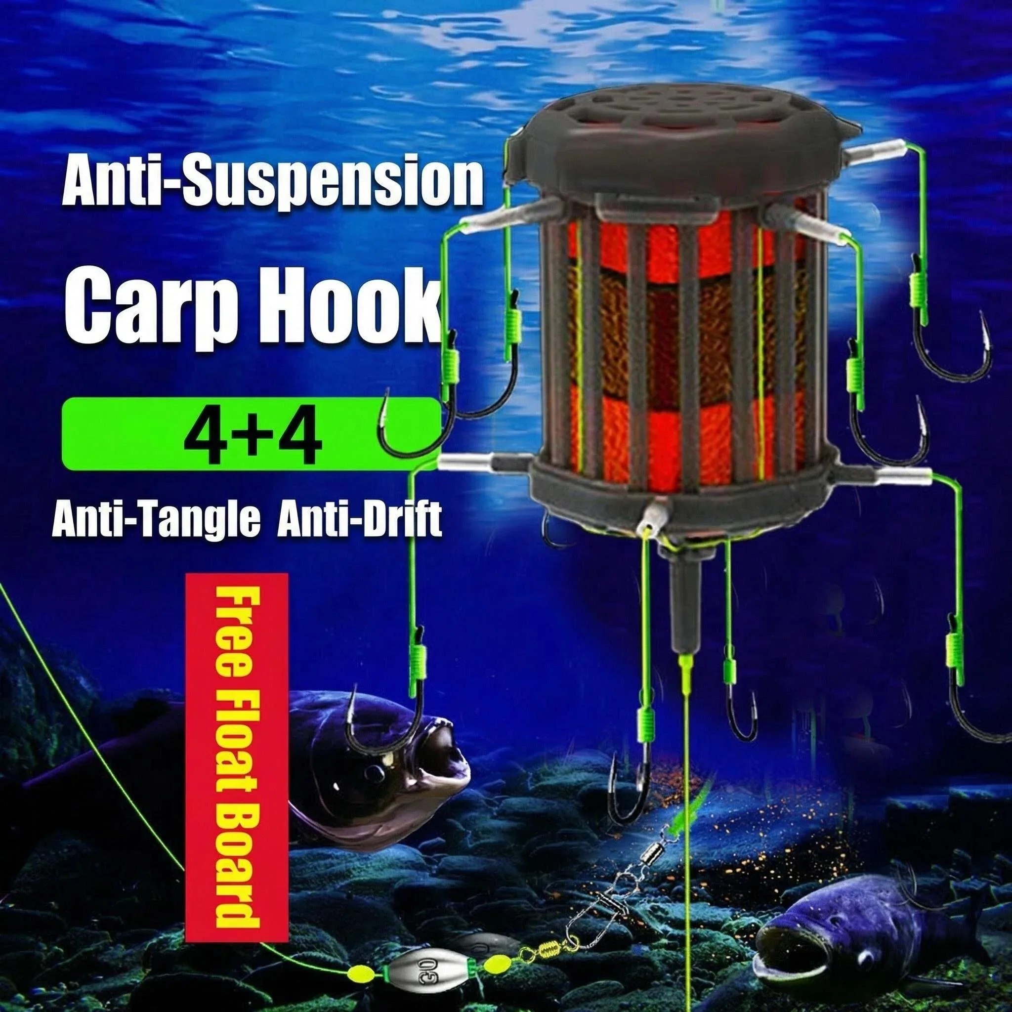 New Bottom Fishing String Hook Bait Cage 8-Hooks Line Group Feeder Sinker Float Fishing Rig for Carp Angling Tackle Accessories