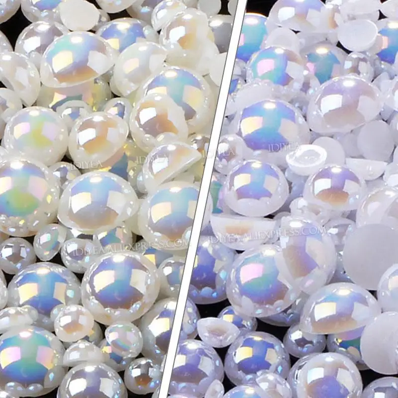 Ivory Beige White AB 2-10mm Imitation Pearl Half Round Beads Flat Back ABS Plastic Glitters For DIY Nail Art Crafts Decoration