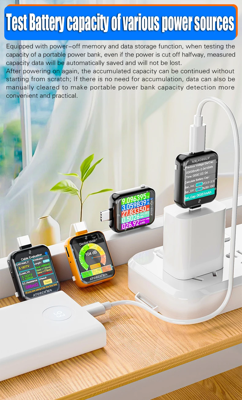 T3 Touch Control Gravity Sensor Digital Voltmeter Ammeter High Precision Power Capacity USB Tester for Type C Phone Charger
