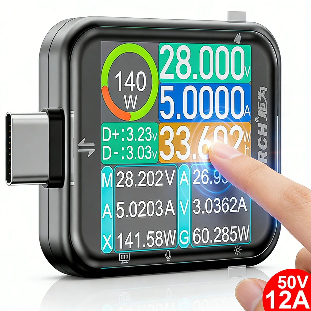 T3 Touch Control Gravity Sensor Digital Voltmeter Ammeter High Precision Power Capacity USB Tester for Type C Phone Charger