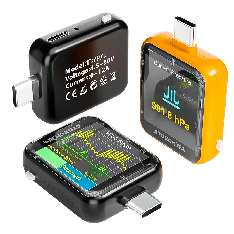 T3 Touch Control Gravity Sensor Digital Voltmeter Ammeter High Precision Power Capacity USB Tester for Type C Phone Charger