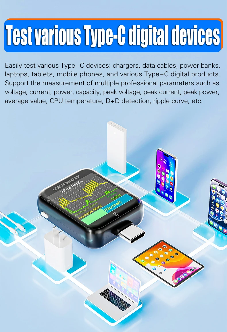 T3 Touch Control Gravity Sensor Digital Voltmeter Ammeter High Precision Power Capacity USB Tester for Type C Phone Charger
