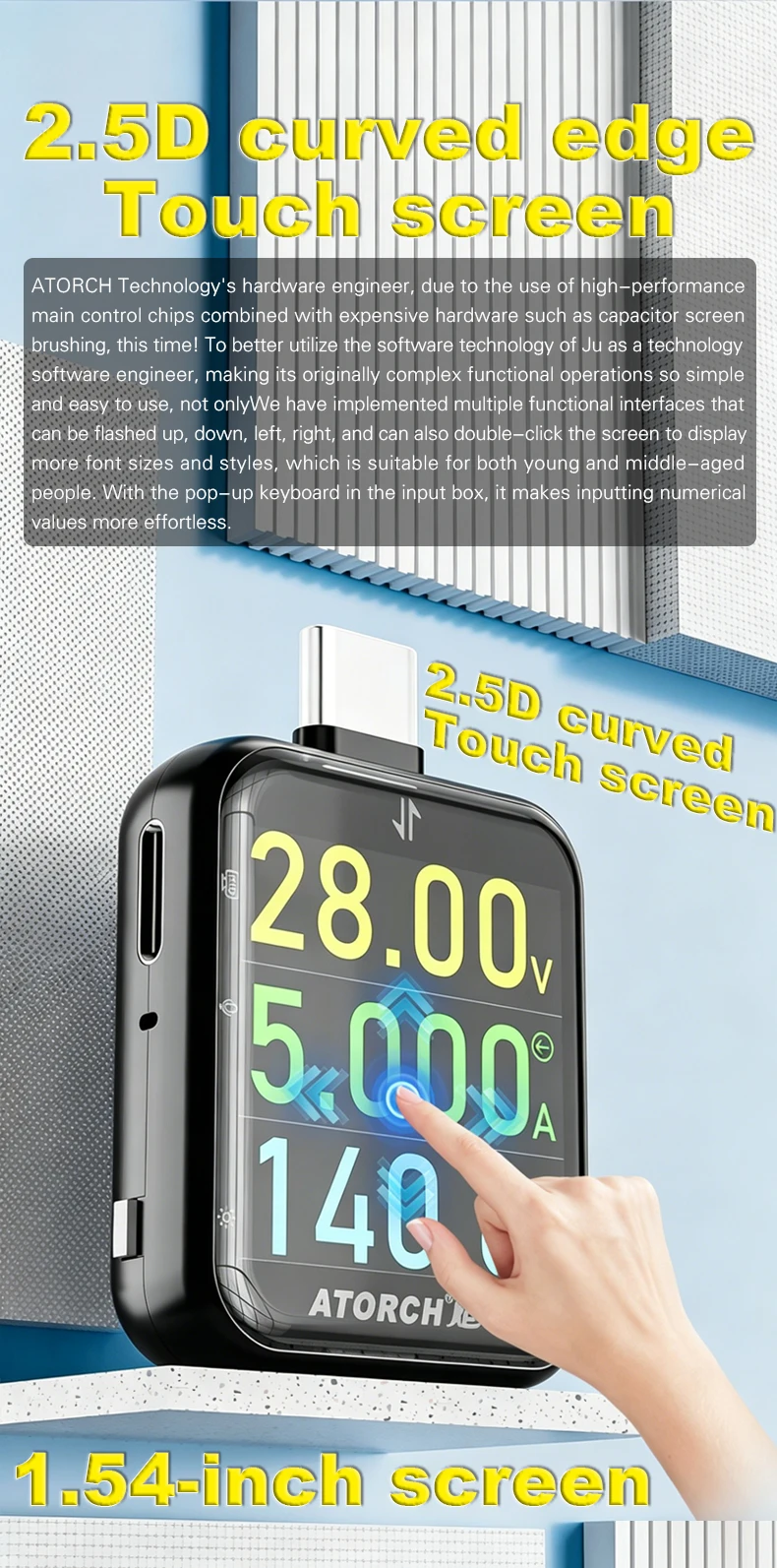 T3 Touch Control Gravity Sensor Digital Voltmeter Ammeter High Precision Power Capacity USB Tester for Type C Phone Charger