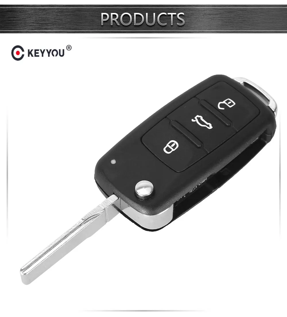 KEYYOU NEW 3 Button For VW For VOLKSWAGEN Tiguan Golf Sagitar Polo MK6 Flip Fob Remote Folding Key Shell Uncut Blade