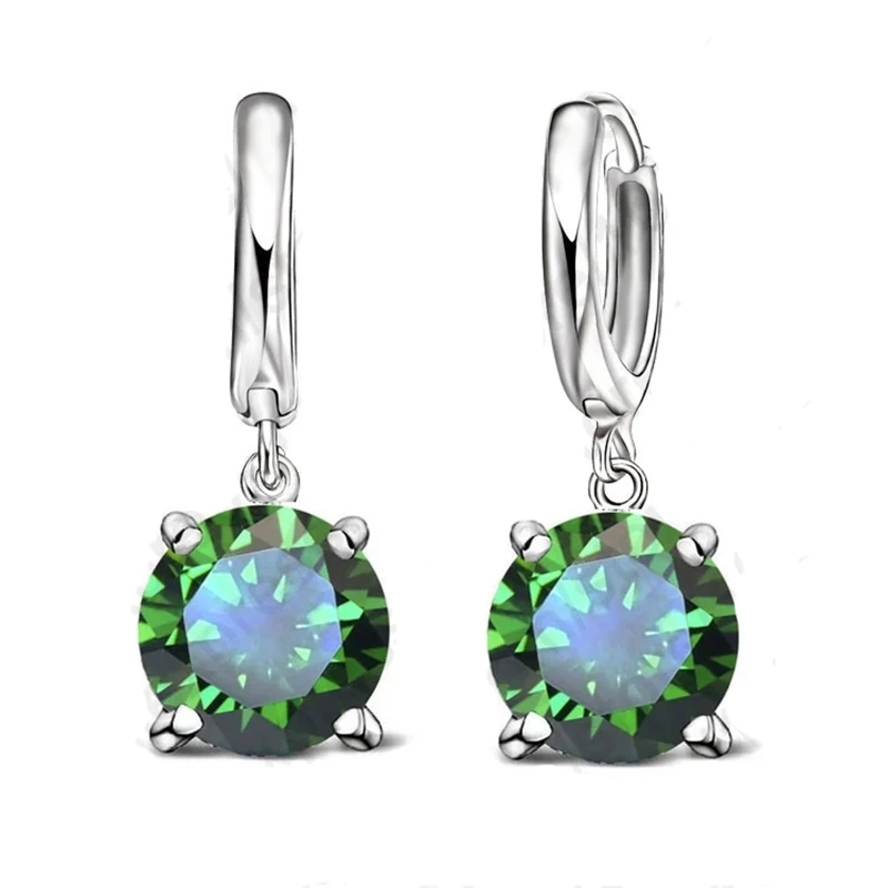 Real 925 Pure Sterling Silver Dangle Earrings CZ Crystal Big Round Earrings For Women Girls Gift Fashion Jewelry