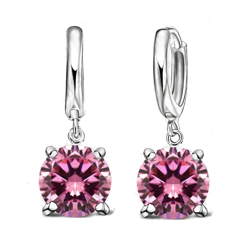 Real 925 Pure Sterling Silver Dangle Earrings CZ Crystal Big Round Earrings For Women Girls Gift Fashion Jewelry