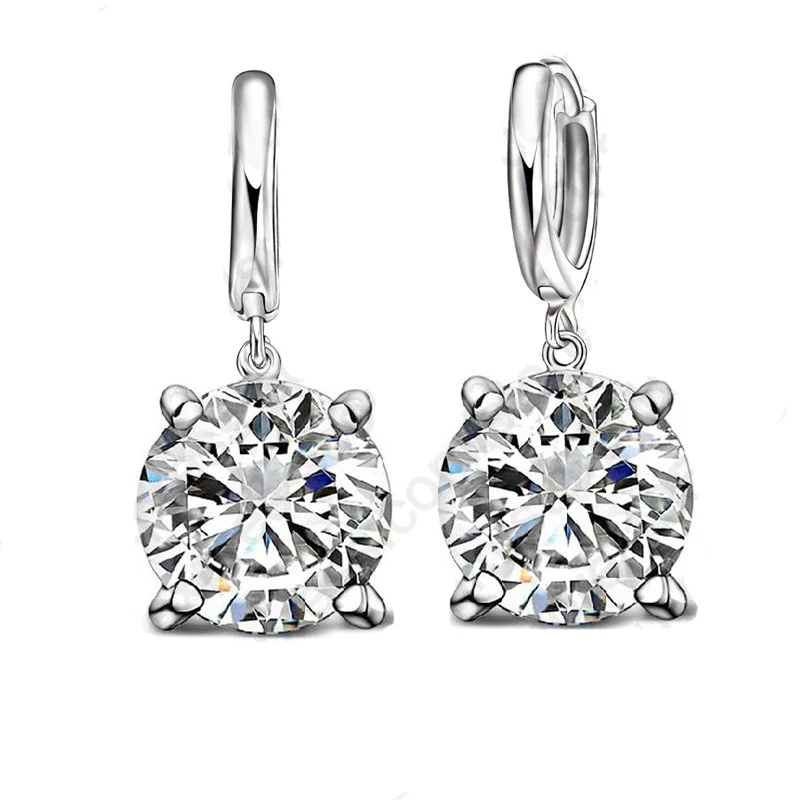 Real 925 Pure Sterling Silver Dangle Earrings CZ Crystal Big Round Earrings For Women Girls Gift Fashion Jewelry