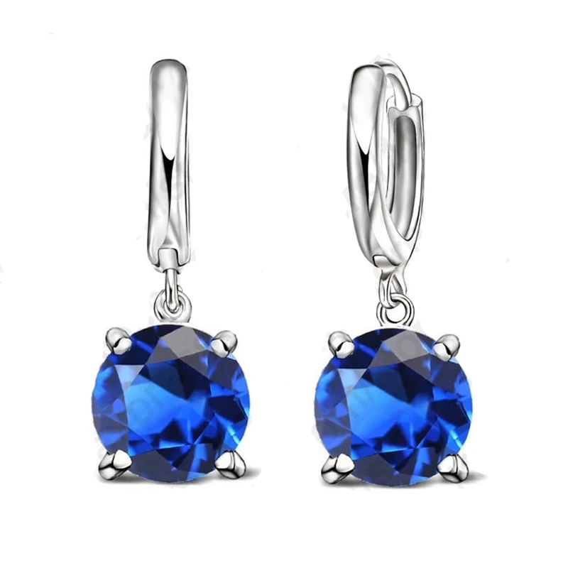 Real 925 Pure Sterling Silver Dangle Earrings CZ Crystal Big Round Earrings For Women Girls Gift Fashion Jewelry