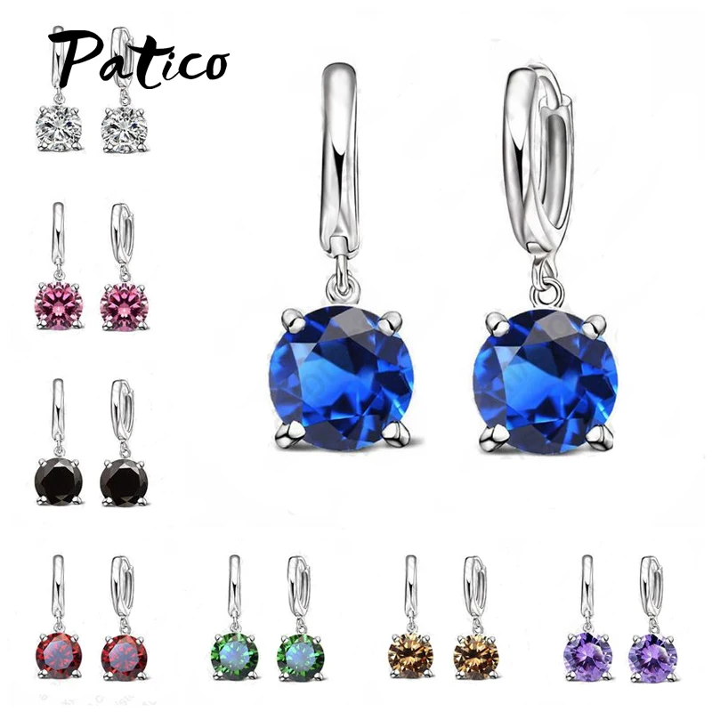 Real 925 Pure Sterling Silver Dangle Earrings CZ Crystal Big Round Earrings For Women Girls Gift Fashion Jewelry