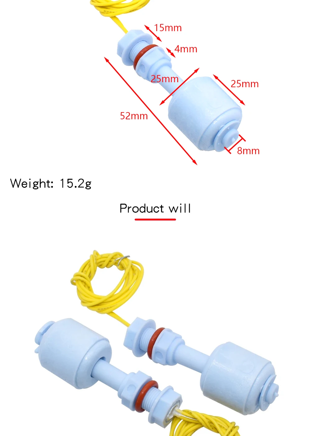 52mm PP Liquid Water Level Sensor Horizontal Float Switch Down