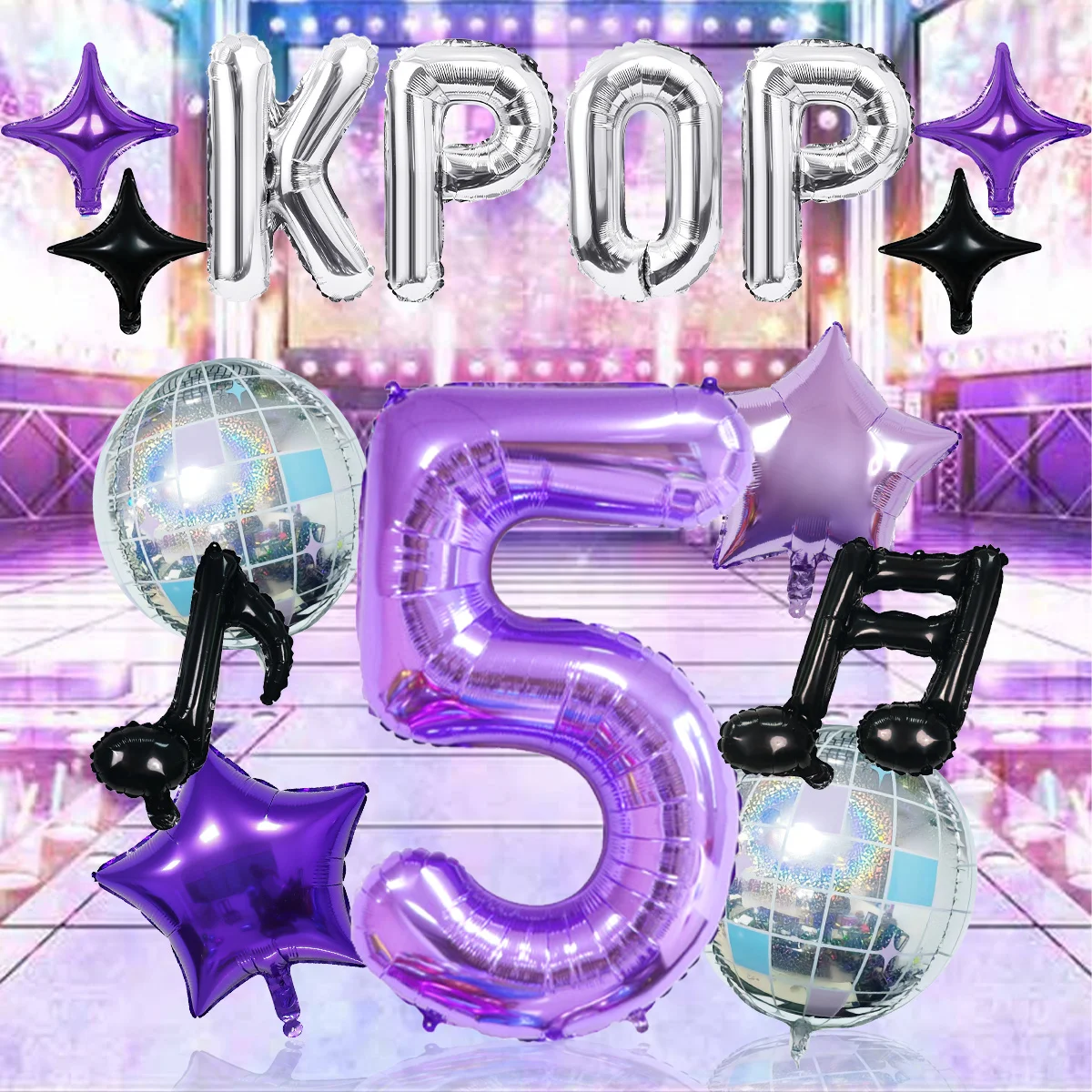 15pcs K-Pop Music Theme Birthday Balloon Decoration Set—Ideal for K-Pop Themed Birthday Parties, Social Media Video Backdrops