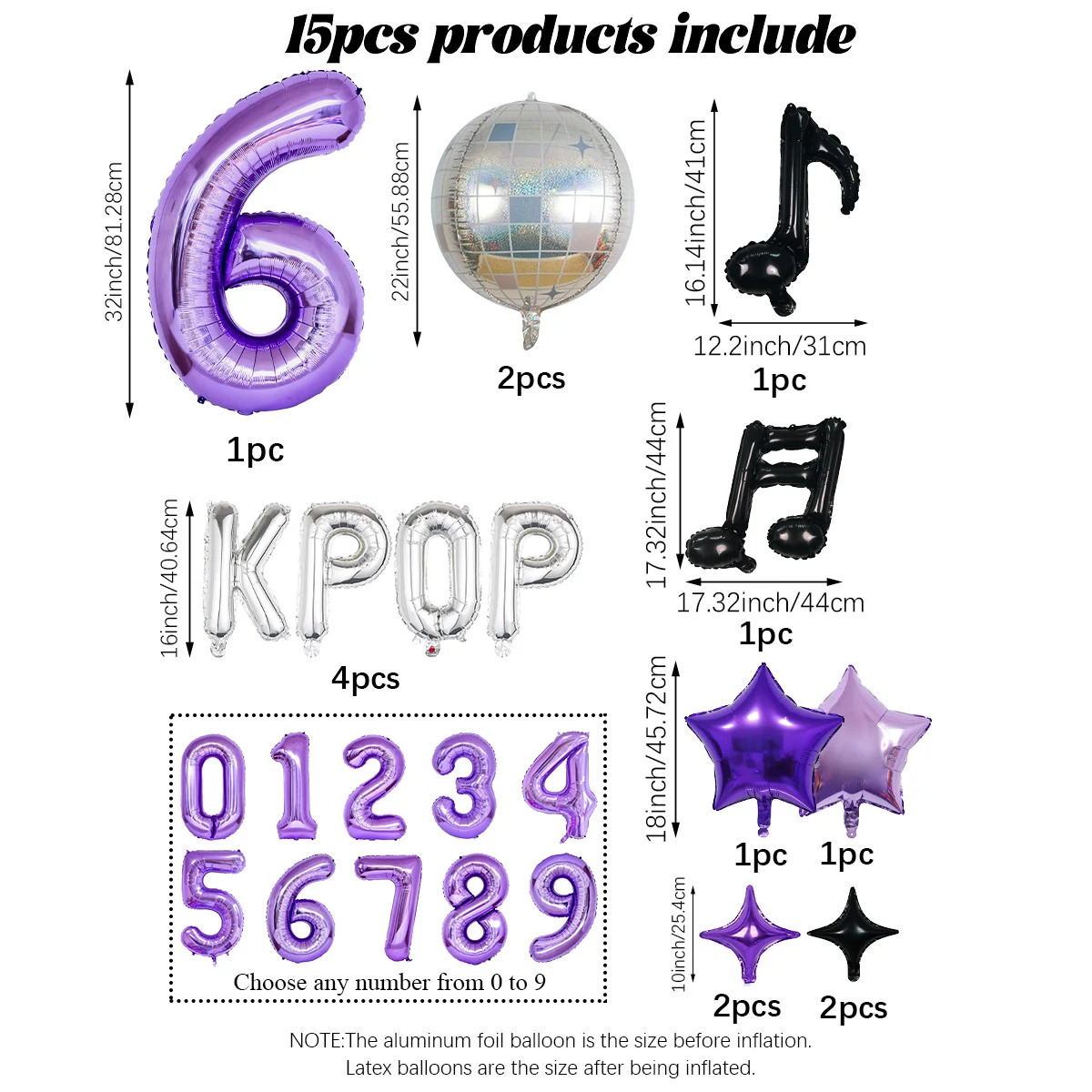15pcs K-Pop Music Theme Birthday Balloon Decoration Set—Ideal for K-Pop Themed Birthday Parties, Social Media Video Backdrops