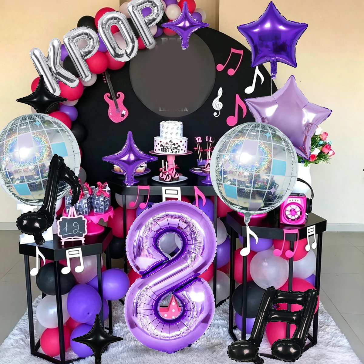 15pcs K-Pop Music Theme Birthday Balloon Decoration Set—Ideal for K-Pop Themed Birthday Parties, Social Media Video Backdrops