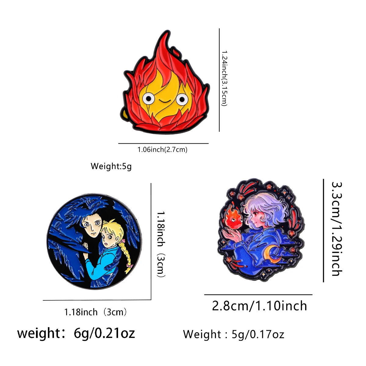 3pcs Anime Movie Enamel Pin Set Cartoon Fire Brooch For Coat Women's Brooches Fashion Lapel Badges Jewelry Gift for Friends