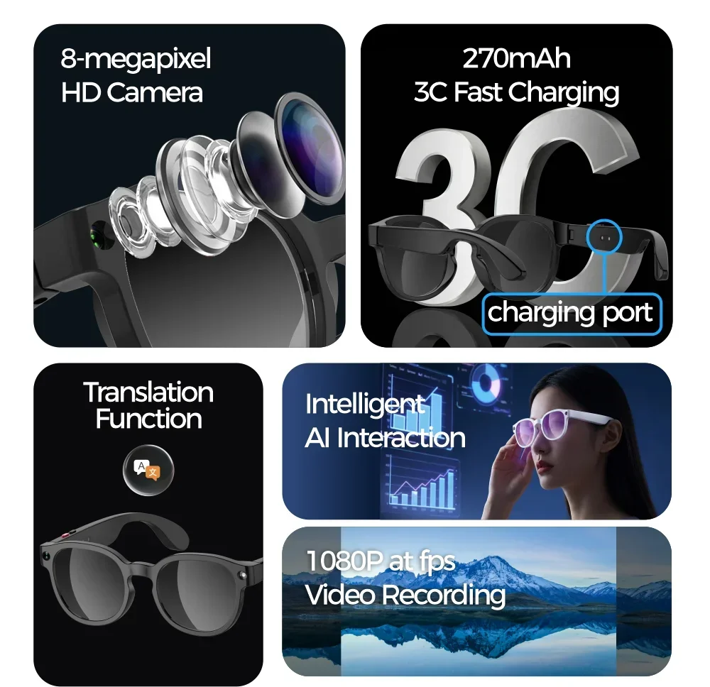 Xiaomi AI Smart Glasses AI Translation 8MP HD Camera 4K Shooting Image Bluetooth Call Recording Music Smart Sunglasses 2026