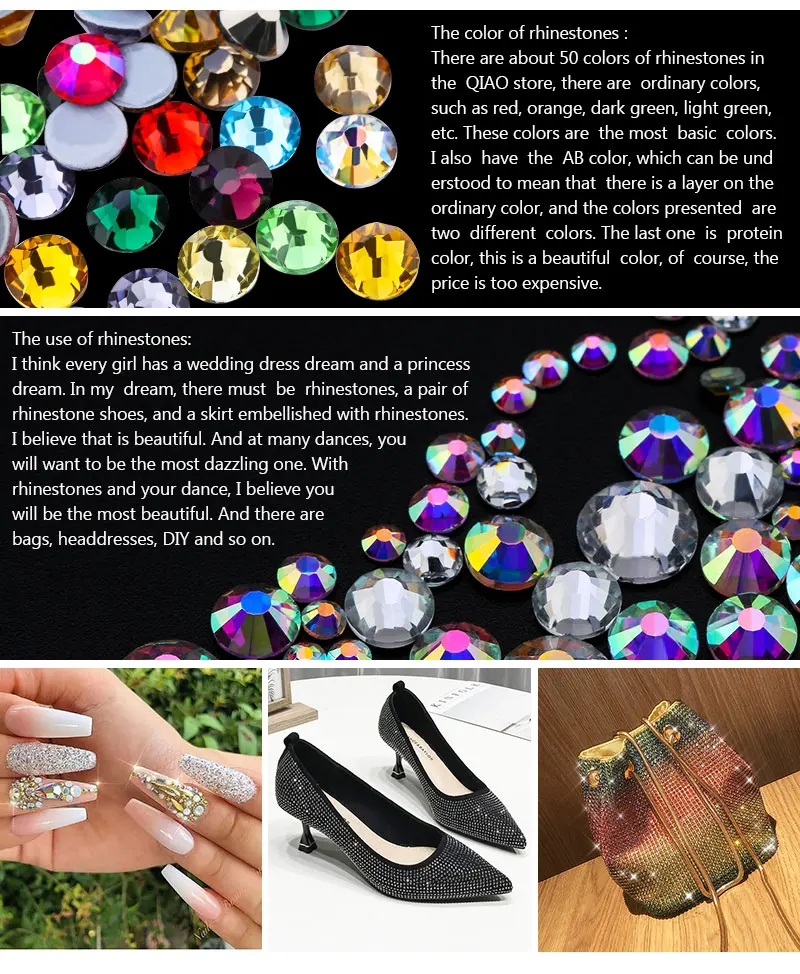QIAO Multi-Color SS6-SS30 Crystal Glass Glitter Rhinestone Flatback Hot fix Rhinestones For Nail Art Sewing & Fabric Decoretion