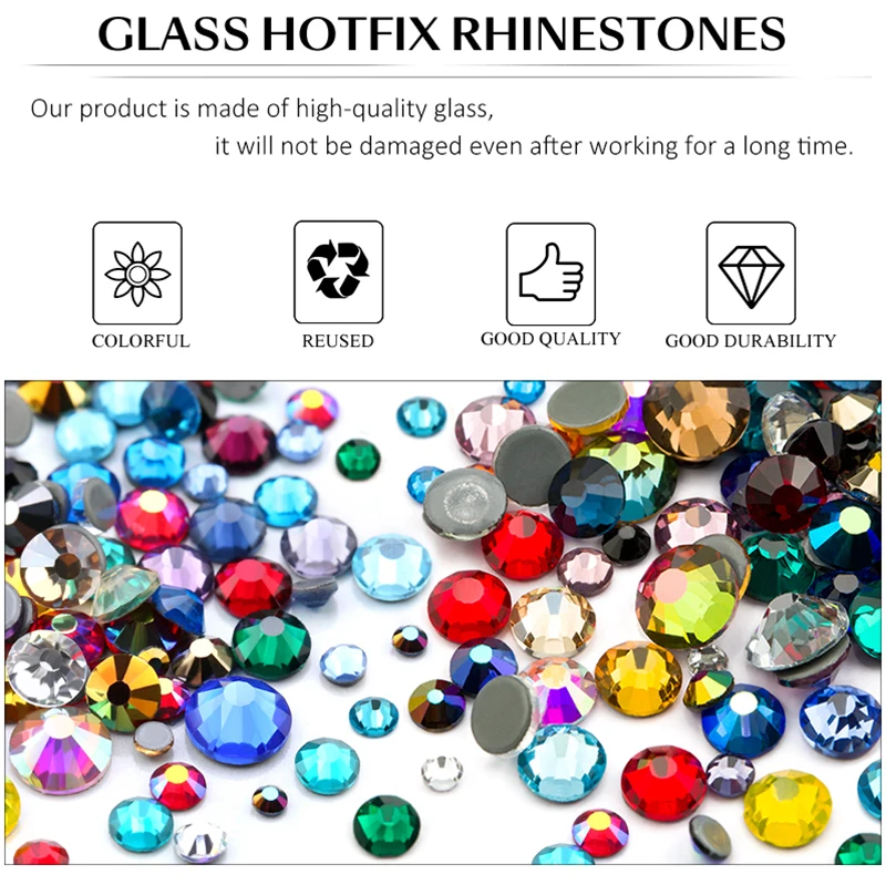 QIAO Multi-Color SS6-SS30 Crystal Glass Glitter Rhinestone Flatback Hot fix Rhinestones For Nail Art Sewing & Fabric Decoretion