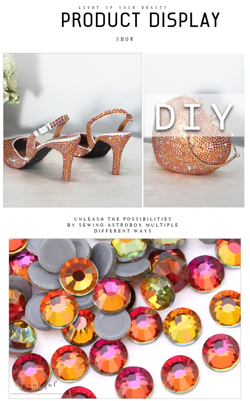 QIAO Multi-Color SS6-SS30 Crystal Glass Glitter Rhinestone Flatback Hot fix Rhinestones For Nail Art Sewing & Fabric Decoretion