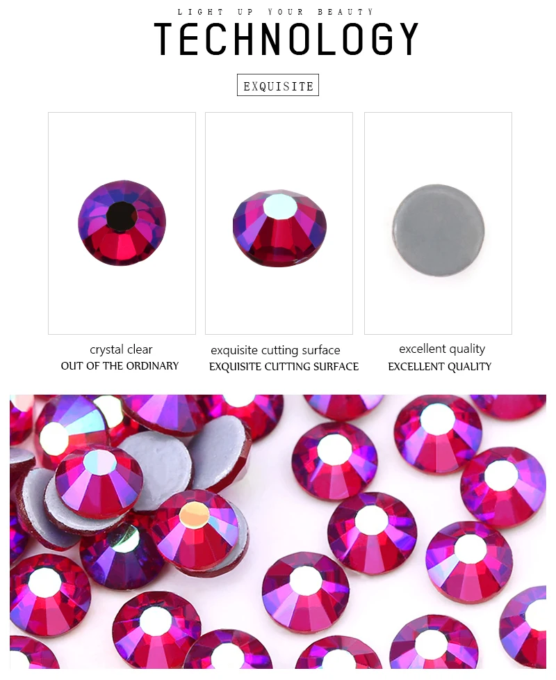 QIAO Multi-Color SS6-SS30 Crystal Glass Glitter Rhinestone Flatback Hot fix Rhinestones For Nail Art Sewing & Fabric Decoretion