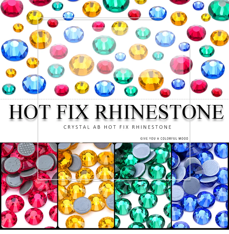 QIAO Multi-Color SS6-SS30 Crystal Glass Glitter Rhinestone Flatback Hot fix Rhinestones For Nail Art Sewing & Fabric Decoretion