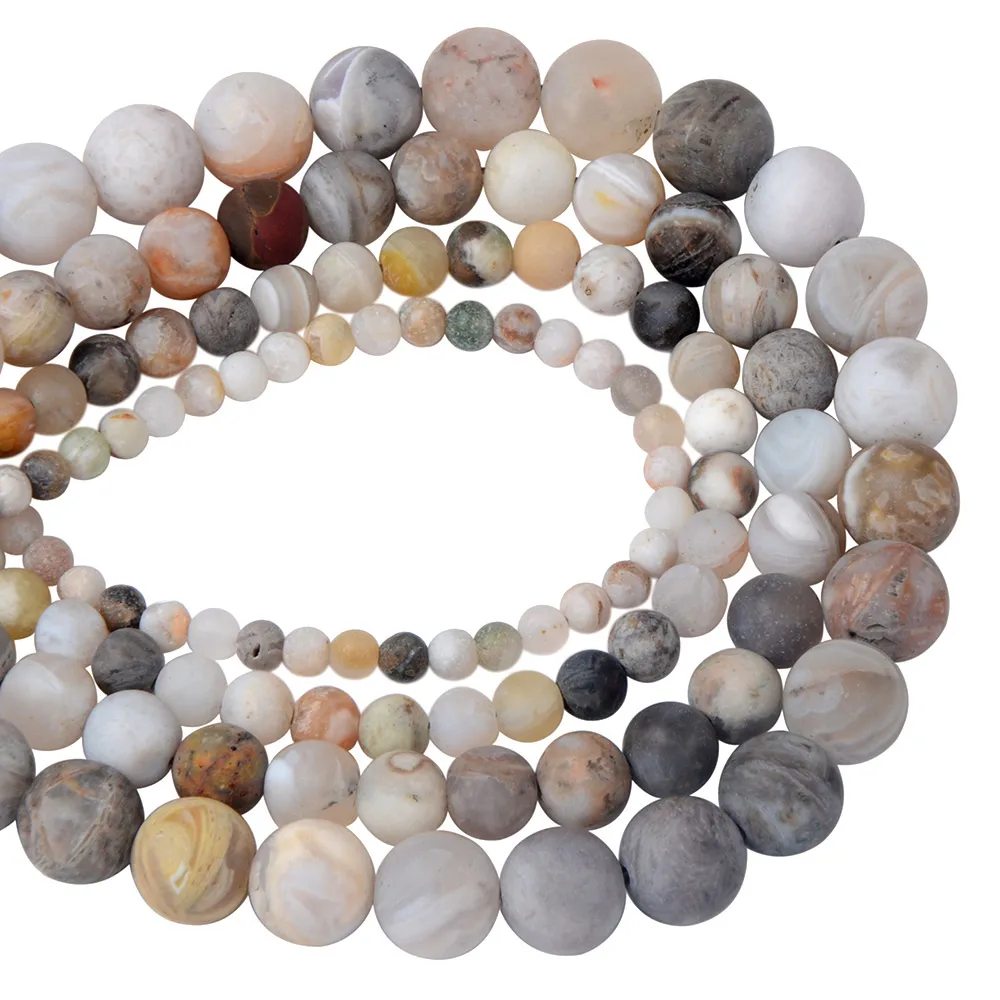 Polish Round Matte Frosted Tiger Eye Turquoises Agates Natural Stone Beads Amazonite Loose Beads for Bracelet Jewelry Making