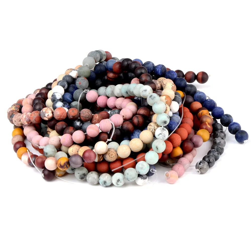 Polish Round Matte Frosted Tiger Eye Turquoises Agates Natural Stone Beads Amazonite Loose Beads for Bracelet Jewelry Making
