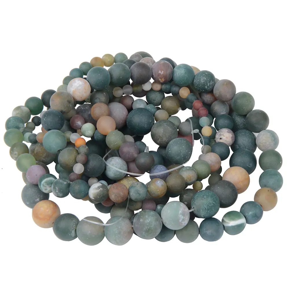 Polish Round Matte Frosted Tiger Eye Turquoises Agates Natural Stone Beads Amazonite Loose Beads for Bracelet Jewelry Making