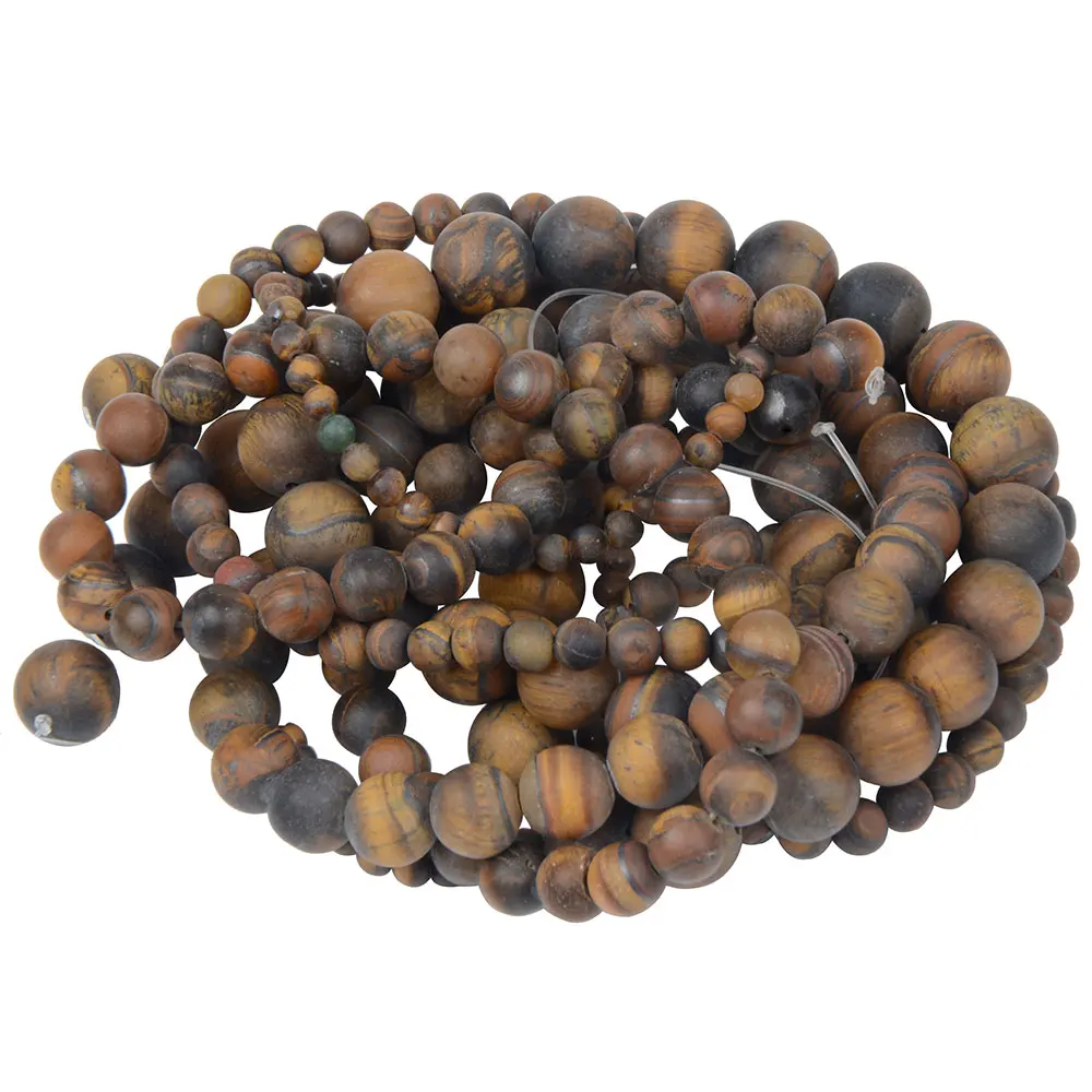 Polish Round Matte Frosted Tiger Eye Turquoises Agates Natural Stone Beads Amazonite Loose Beads for Bracelet Jewelry Making