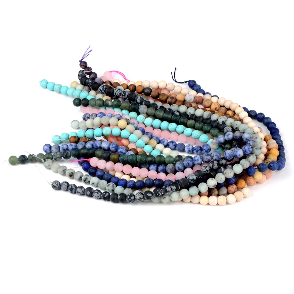 Polish Round Matte Frosted Tiger Eye Turquoises Agates Natural Stone Beads Amazonite Loose Beads for Bracelet Jewelry Making