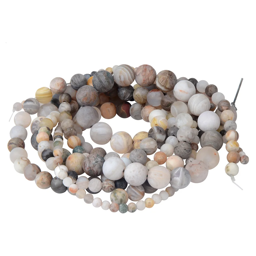 Polish Round Matte Frosted Tiger Eye Turquoises Agates Natural Stone Beads Amazonite Loose Beads for Bracelet Jewelry Making