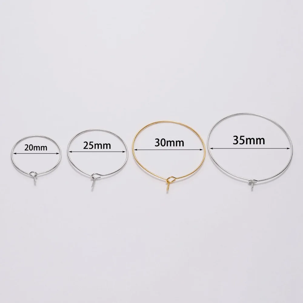 50pcs/lot 20 25 30 35 mm KC Gold Hoops Earrings Big Circle Ear Wire Hoops Earrings Wires For DIY Jewelry Making Supplies