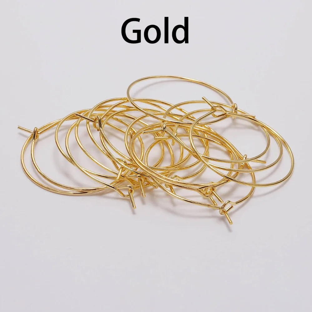 50pcs/lot 20 25 30 35 mm KC Gold Hoops Earrings Big Circle Ear Wire Hoops Earrings Wires For DIY Jewelry Making Supplies