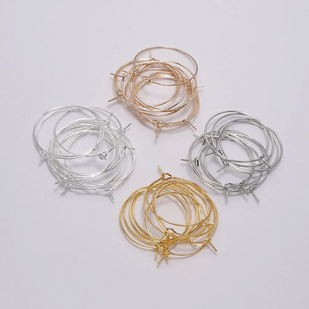 50pcs/lot 20 25 30 35 mm KC Gold Hoops Earrings Big Circle Ear Wire Hoops Earrings Wires For DIY Jewelry Making Supplies