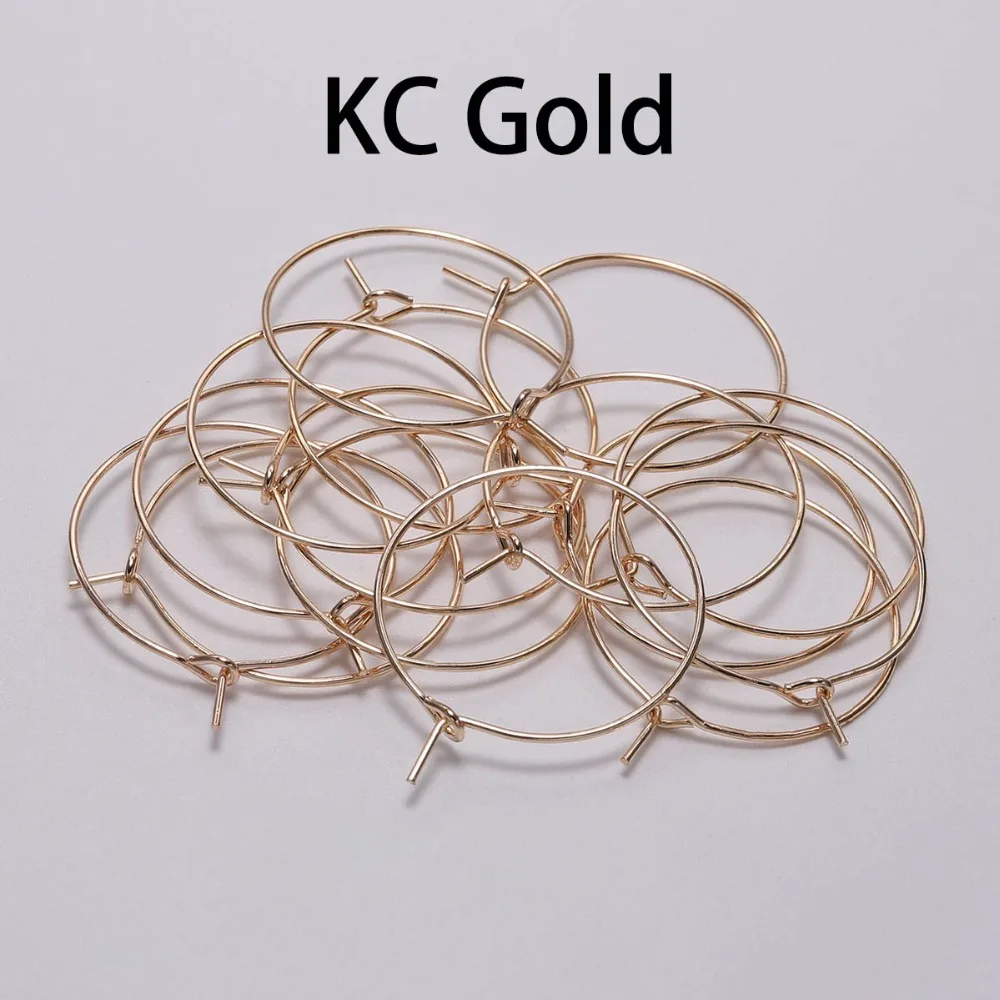 50pcs/lot 20 25 30 35 mm KC Gold Hoops Earrings Big Circle Ear Wire Hoops Earrings Wires For DIY Jewelry Making Supplies