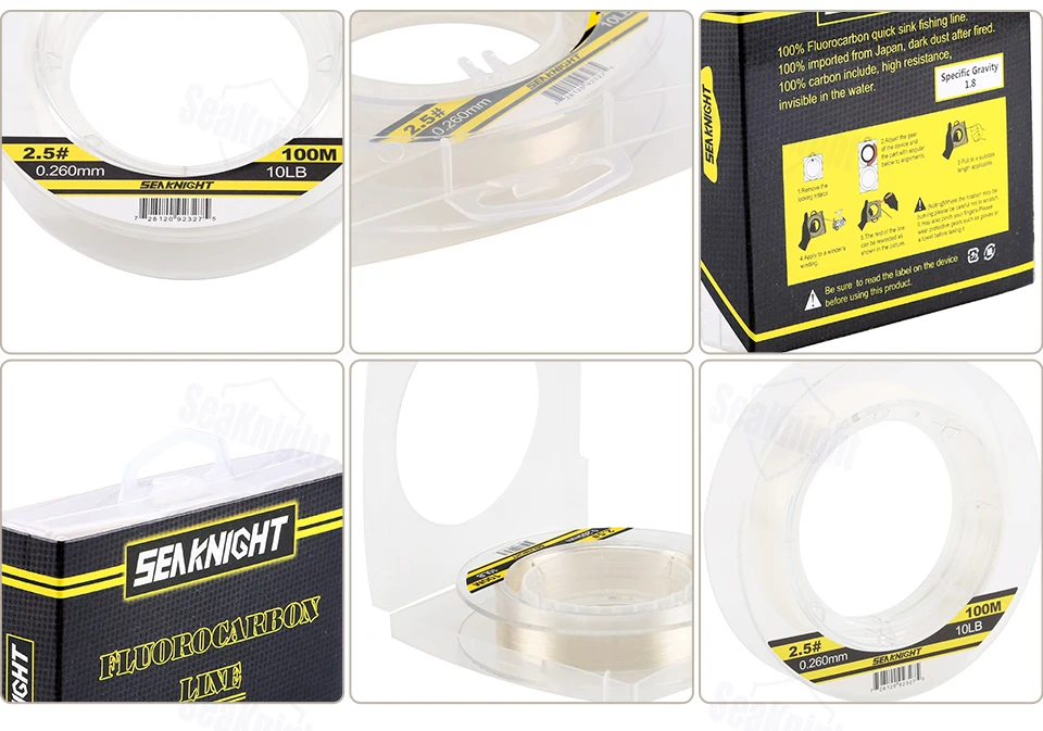 SeaKnight 50M 100M 100% Japan Material 3-100LB Fluorocarbon Fishing Lines Carbon Fiber Leader Fly Line Fast Sinking Carp Fishing