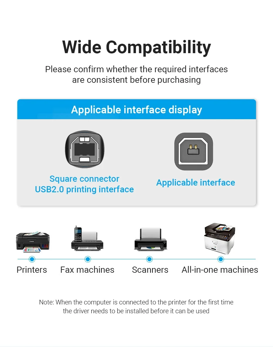 Vention USB Printer Cable USB Type B Male to A Male USB 2.0 Cable for Canon Epson HP ZJiang Label Printer USB 2.0 Printer Cable