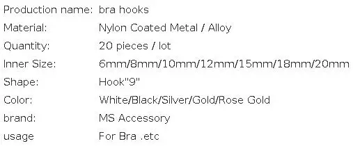 Wholesale 20 Pieces / Lot Various Sizes of Bra Hooks Bra DIY Accessories 5 Color