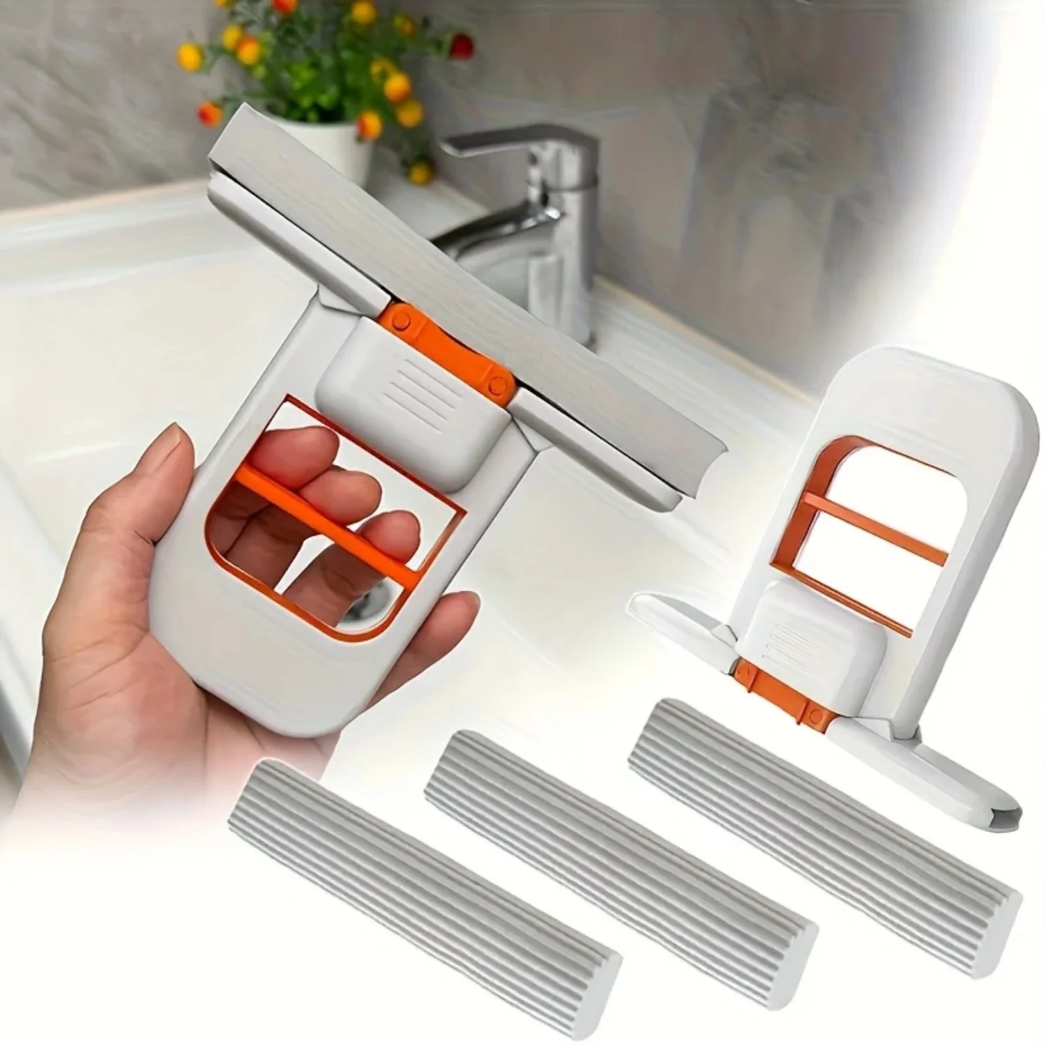 2/8PCS Mop Sponge Sets Self Squeezing Mini Handheld Sponge Mop Foldable Desktop Cleaning Tool for Bathroom Kitchen Glass