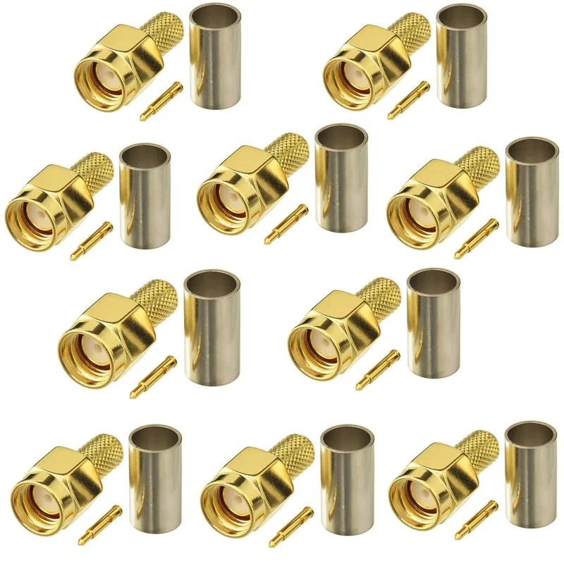 10pcs SMA Male Plug SMA Female RP SMA Male Female Connector Crimp for RG58 LMR195 RG142 RG400