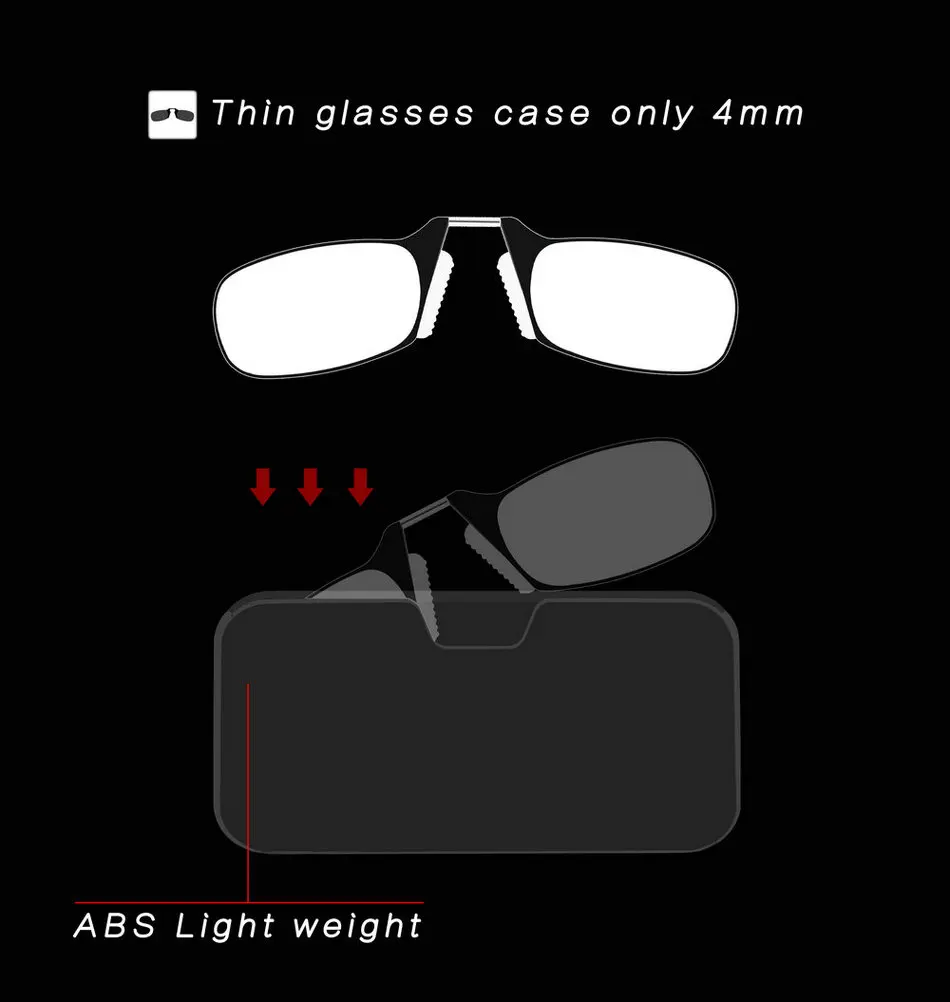 Nose Clip Reading Glasses Man High Quality Men Portable Foam Nose Glasses for Seniors Transparent Eyeglasses with Case