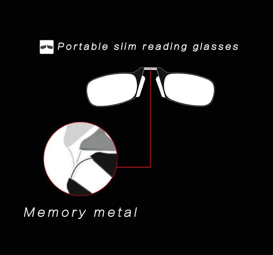 Nose Clip Reading Glasses Man High Quality Men Portable Foam Nose Glasses for Seniors Transparent Eyeglasses with Case